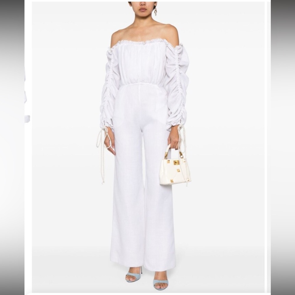 SAIID KOBEISY gathered ruffled-trim linen jumpsuit